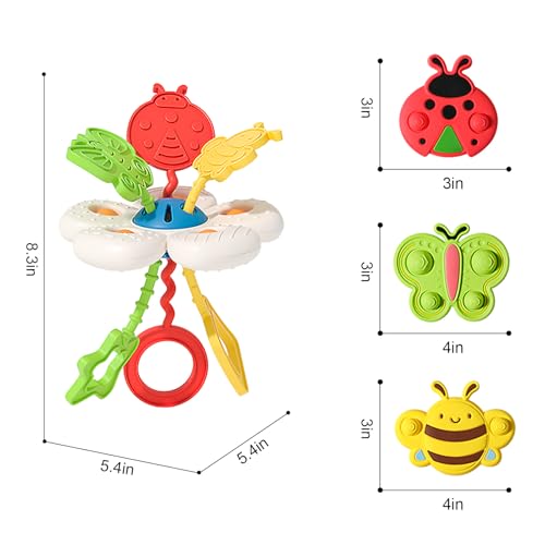 GeeKiPrime Montessori Toys Set for Baby 3 6 12 18 Months, 2-in-1 Silicone Pull String & 3 Insect Spinner Sensory Toy, Teething & Fine Motor Skills Development, Toddler Gift for Boys & Girls 1 2 Year