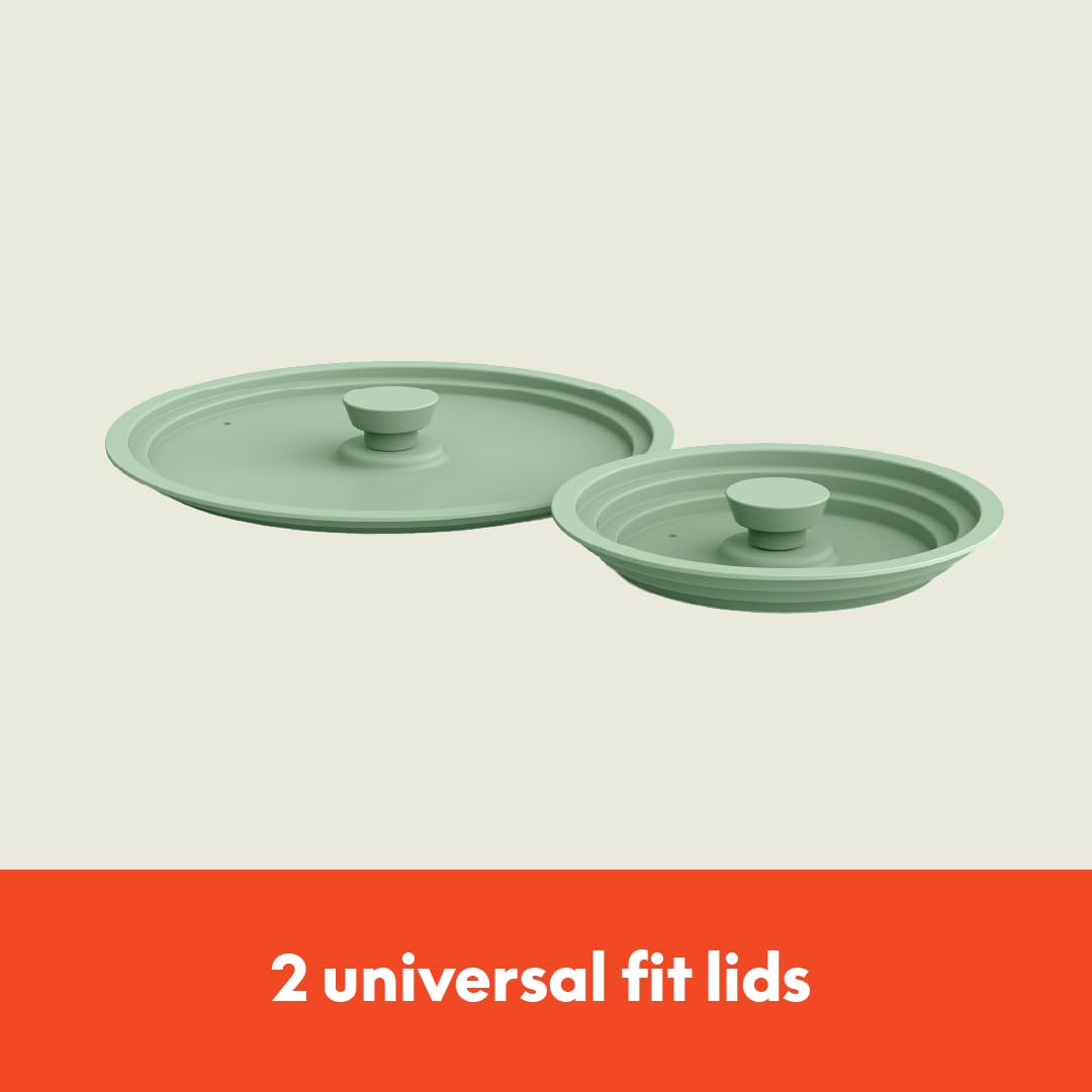 bella 9 Piece Ceramic Nonstick Cookware Set, Fits-anywhere™ Kitchenware w EverGood™ Coating, Dishwasher & Oven Safe, All Stovetops Compatible, Stackable Design, Cool Touch Handles, Seaglass