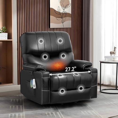 2025 Upgraded Power Lift Recliner Chair, Lift Recliners with Heat and Massage, 27in Extra Wide Recliner Lift Chairs for Elderly, Faux Leather Reclining Lift Chairs with Cup Holders & USB Ports (Black)