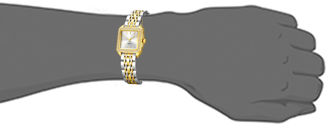 BESTKANG Luxury Golden Square Women's Watch - Retro Vintage Bracelet Diamond Waterproof Quartz Wristwatch, Elegant Small Dress Watch for Women (Two Tone White)