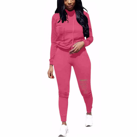 Nimsruc Women's Two Piece Outfits Casual Long Sleeve Pant Sets Sweatsuit Tracksuit Rose Red XL