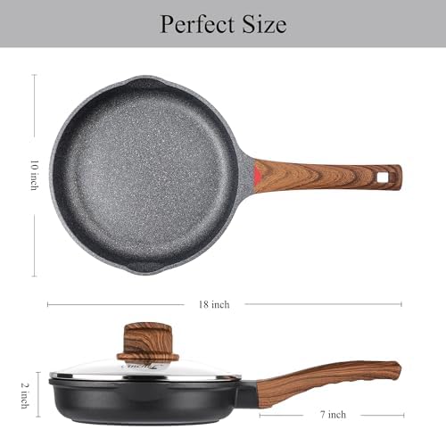 Vinchef Non Stick Frying Pan with Lid,9.5 Inch Anti Scratch Skillet Cast Aluminum Cookware, Induction Compatible Black