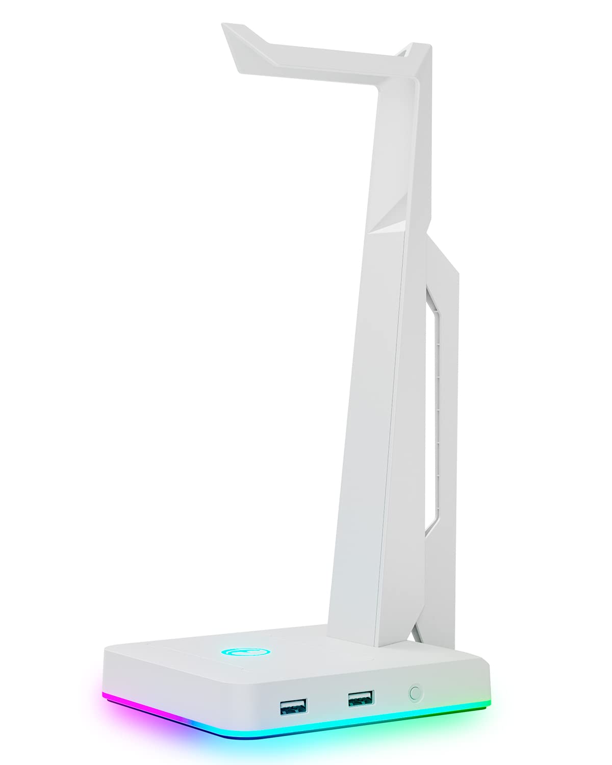 RGB Gaming Headset Stand with 2 USB Ports, Game Headphone Mount for PC, Xbox One, PS4, Switch, Earphone Holder Hanger, Great for Gaming Stations, Fancy Desk Gamer Accessories, White
