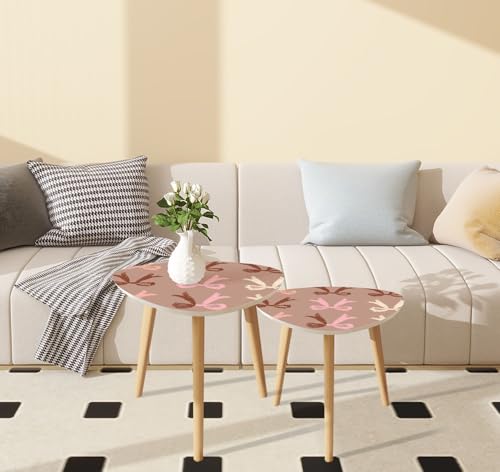 Triangle Nesting Coffee Table Set of 2 Bow Pattern Year 2025 Mocha Mousse Seamless Pattern Mocha Mousse Cute Modern Minimalist Side Table Small End Leisure Tea Tables for Living Room Bedroom Office