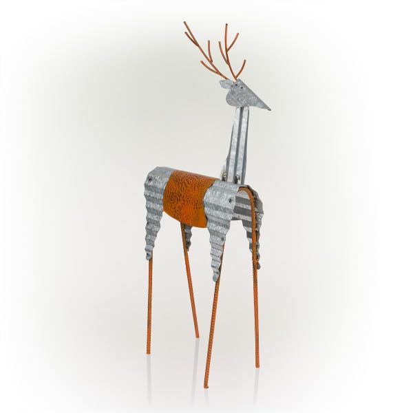 Alpine Corporation 30" H Outdoor Metal Rustic Standing Reindeer Lawn Christmas Holiday Decoration, Christmas Decoration