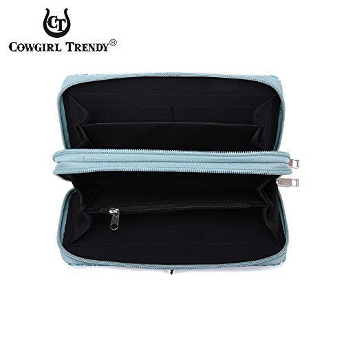Western Style Camouflage Concealed Carry Purse Buckle Country Studs Women Handbag Shoulder Bag Wallet Set (Turquoise Set)