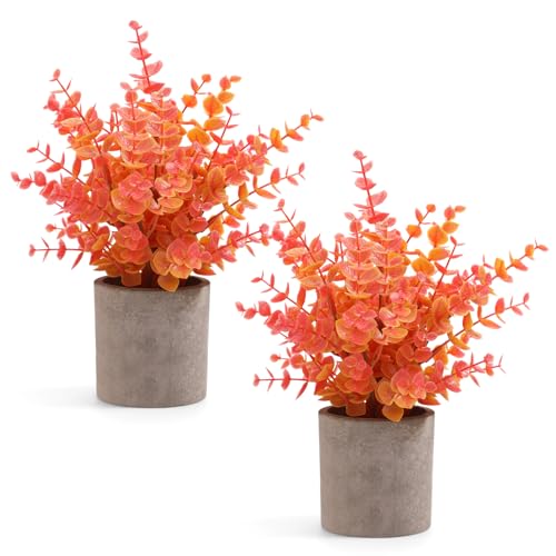 2 Pack Small Fake Plants Eucalyptus Potted Artificial Plants for Shelf Desk Home Bathroom Farmhouse Room Coffee Table Decor (Sage Green)
