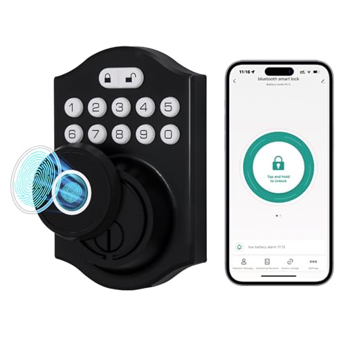 CHEN LCLILICHEN Smart Fingerprint Door Lock Keyless Entry Deadbolt with App Control, Anti-Peek Keypad, Auto-Lock, IP65 Weatherproof, for Front Door/Home/Office, Easy Installation (Matte Black)