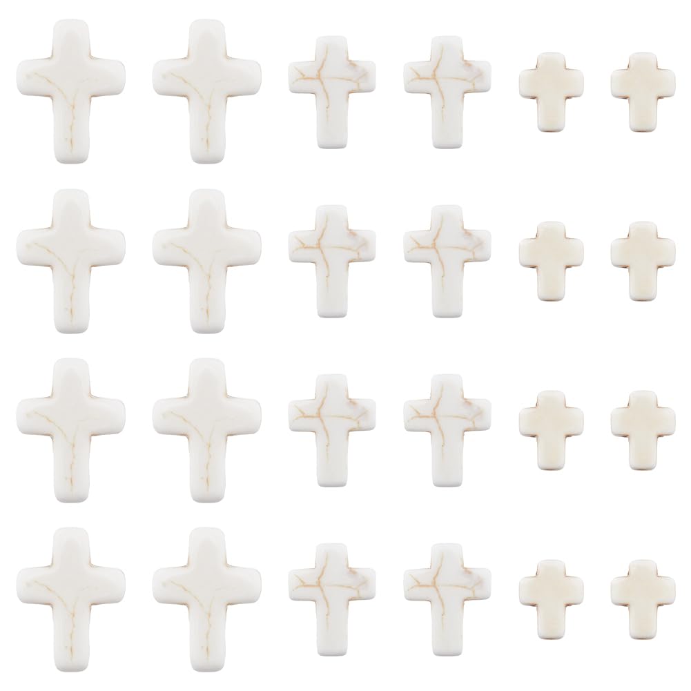 SUNNYCLUE 1 Box 90Pcs White Cross Beads Mini Small Synthetic Turquoise Stone Cross Bead Tiny Pocket Crosses Easter Holiday Crucifix Loose Spacer Beads for Jewelry Making Beading Supplies DIY Crafts