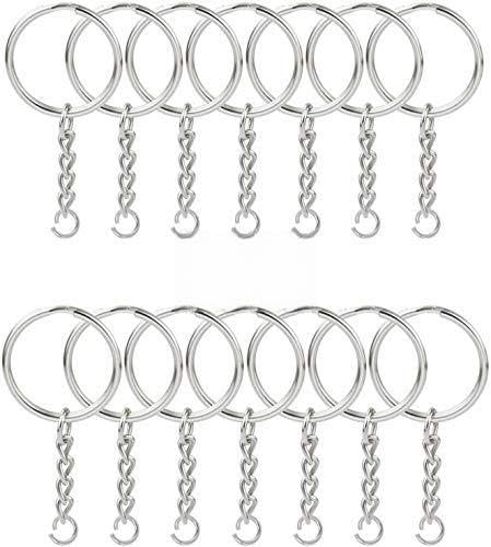 KINGFOREST 50-Piece Split Key Ring Kit with Chains & Jump Rings - 1 Inch Silver Nickel Bulk Jewelry Making Supplies for DIY Keychains, Charms, Crafts