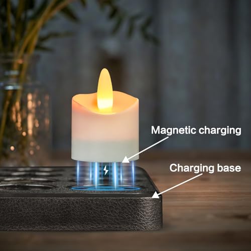 HL Flameless Candles with Remote Timer, 100+Hours Rechargeable Waterproof Battery Operated Tea Lights with Charging Base, Yellow LED Votive Floating Candles for Festival Wedding Home Party Decor-12pc