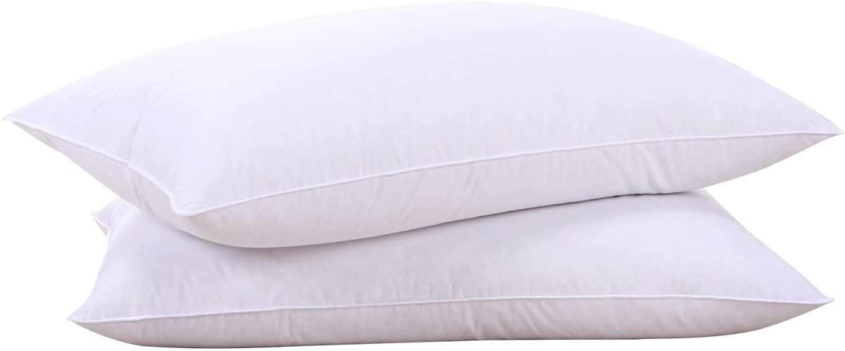 puredown® Goose Feathers and Down White Pillows with 100% Soft Cotton Cover, Bed Sleeping Hotel Collection Pillows Set of 2 King Size