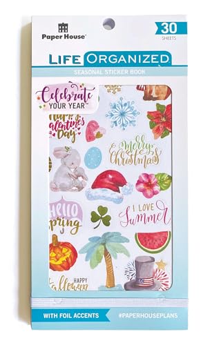 Paper House Productions Seasons Collection 30-Sheet 1200-Piece Celebrate Your Day Planner Sticker Folio for Planners, Journaling and Crafting