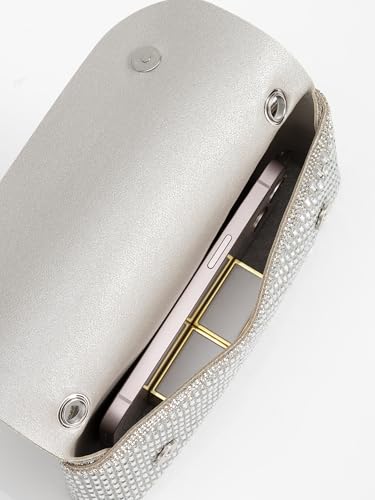 Coucoland Clutch Purses for Women, Formal Evening Bags with Glitter Rhinestones Party Shoulder Bag Wedding Cocktail Prom (Silver)