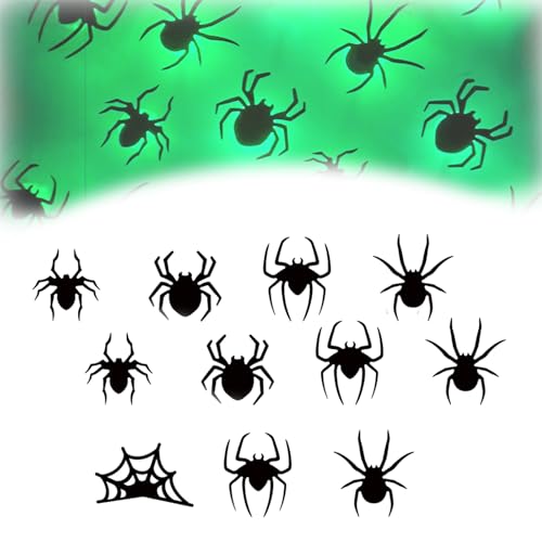 3D Bat Light Decoration Set, LED Glowing Bats Group, Halloween Wall Decor, Lighted Bats Stickers Assorted Size, Glow in The Dark DIY Decor for Indoor Bar Holiday Party (Spiders-18PCS)