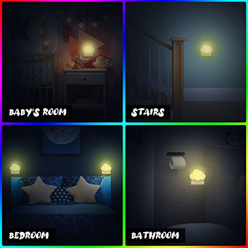 Mudder 2 Pack Night Light Plug into Wall Soft LED Night Light Cute Wall Nursery Lamp Warm Sensor Plug-in Intelligent Nightlight for Bedroom Hallway(Cloud,Yellow)
