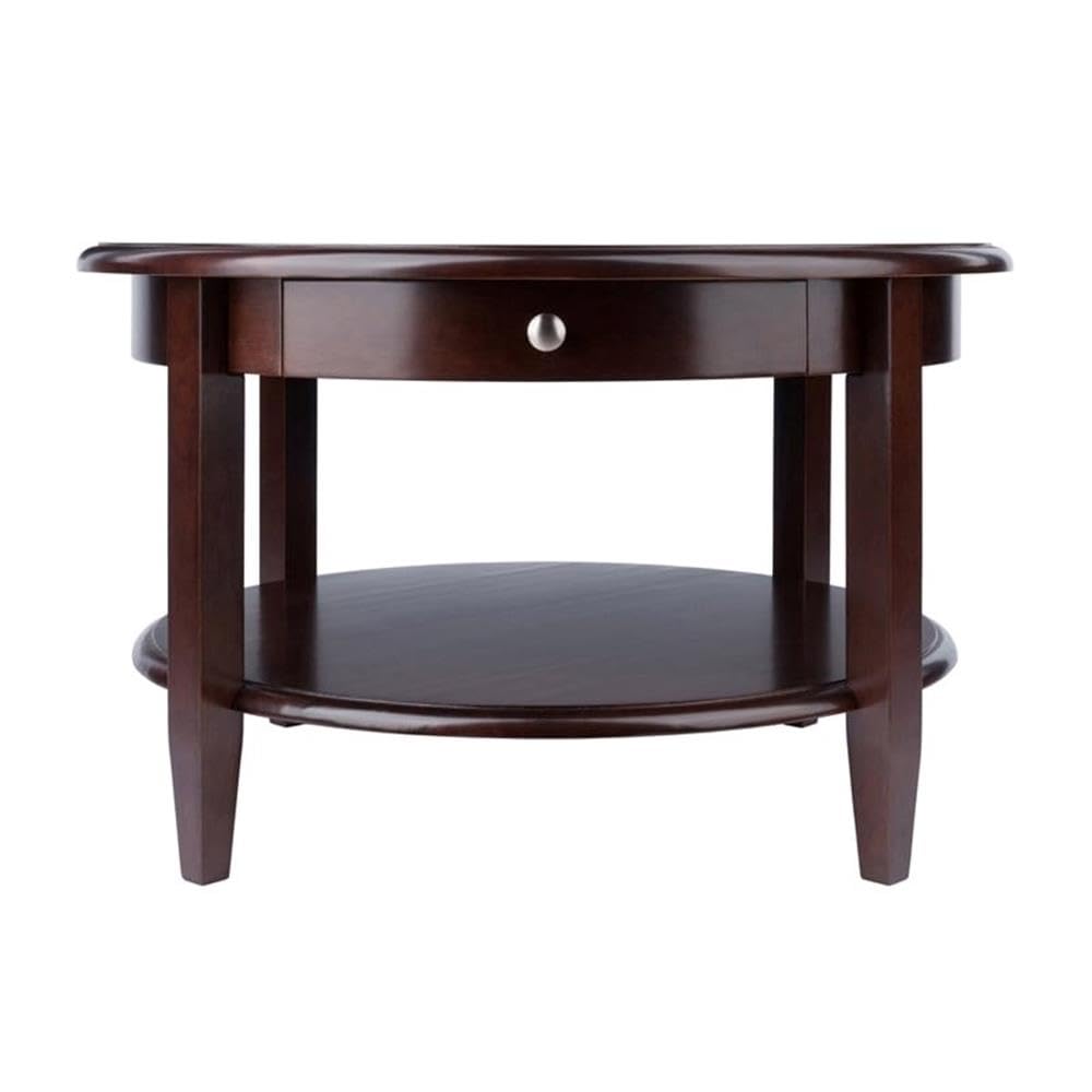 Pemberly Row Antique Transitional Round Wood Coffee Table in Antique Walnut