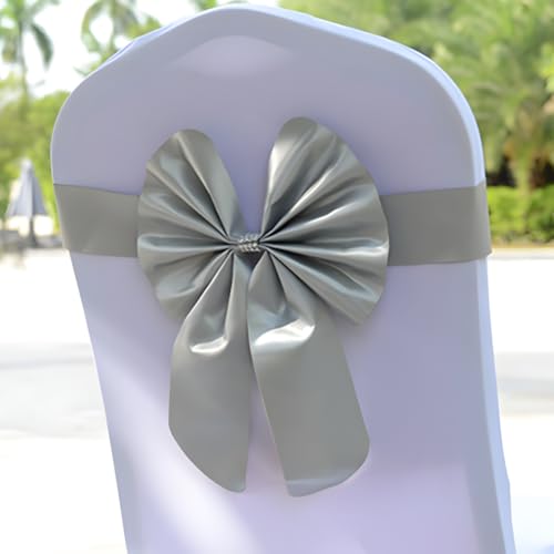 Houselerax Stretch Chair Sashes Bows Chair Bands Chair Cover Decoration for Wedding Party Birthday Banquet Decor Christmas or Events Supplies Chair Decoration Chair Bow Sash，6Pcs Grey