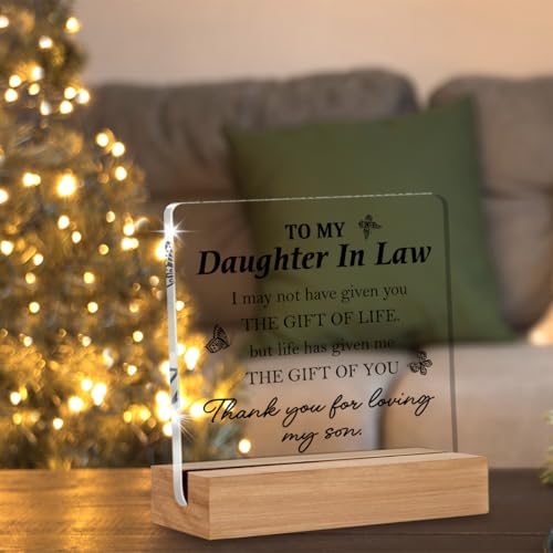 Daughter In Law Gifts from Mother, Birthday Anniversary Wedding Gifts To My Daughter In Law Decorative Desk Signs Acrylic Plaque, Christmas Engagement Gift