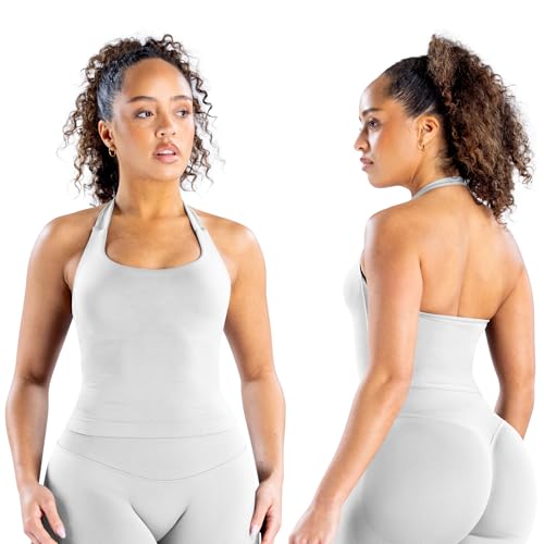 TRYTO Impact Halter Top Sports Yoga Tanks Women Workout Fitness Gym Outdoor Running Tank Tops Lunar Rock, Small