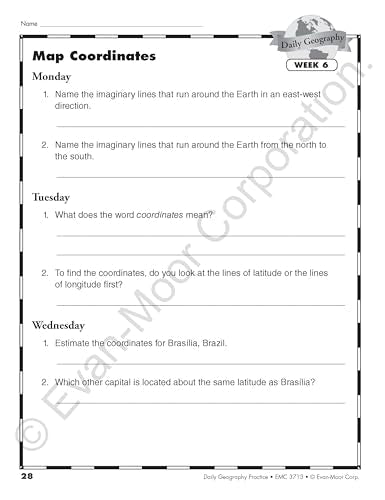Evan-Moor Daily Geography Practice, Grade 4, Homeschooling and Classroom Resource Workbook, Reproducible Worksheets, Teaching Edition, Downloadable Maps, USA, World, Continents, Oceans, Countries