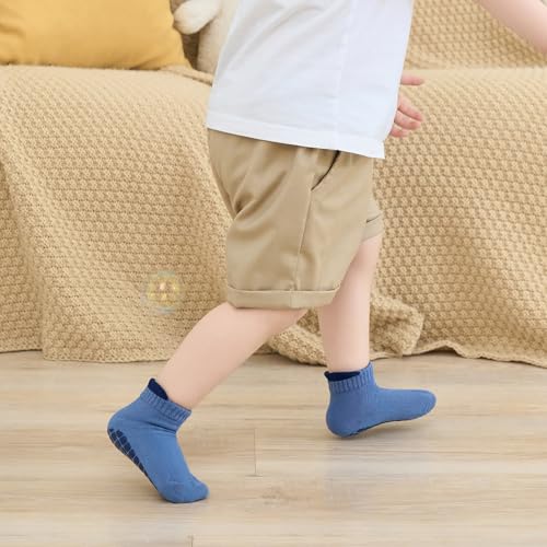 EUFANCE Toddler Non Slip Grip Ankle Socks with Grippers Cotton for Baby Boys Girls Infants Kids 6 Pairs