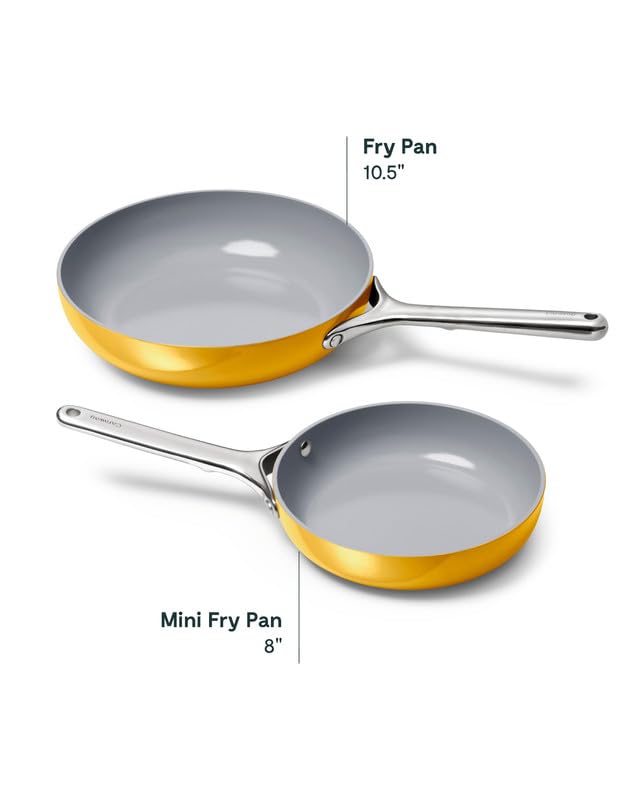 Caraway Nonstick Ceramic Frying Pan (2.7 qt, 10.5") - Non Toxic, PTFE & PFOA Free - Oven Safe & Compatible with All Stovetops (Gas, Electric & Induction) - Marigold