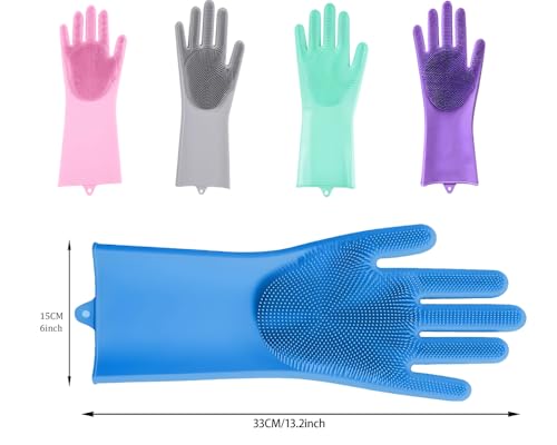 PEOKPIPLE 5 pairs Silicone Dishwashing & Pet Grooming Gloves - 2-in-1 Heat Resistant Gloves with High-Density Teeth, Enhanced Five Finger Design for Bathing, Cleaning Dishes, Cars, Dogs & Cats