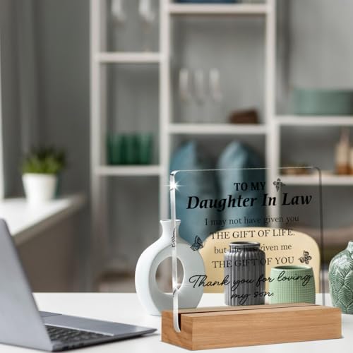 Daughter In Law Gifts from Mother, Birthday Anniversary Wedding Gifts To My Daughter In Law Decorative Desk Signs Acrylic Plaque, Christmas Engagement Gift