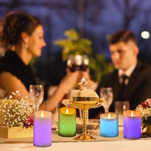 NICEME 3PCS LED Multi Colored Flameless Candles with Remote Control Timer Color Changing Candles Realistic Wax Battery Operated Candles with Flickering Flame, D3 x H4 5" 6"