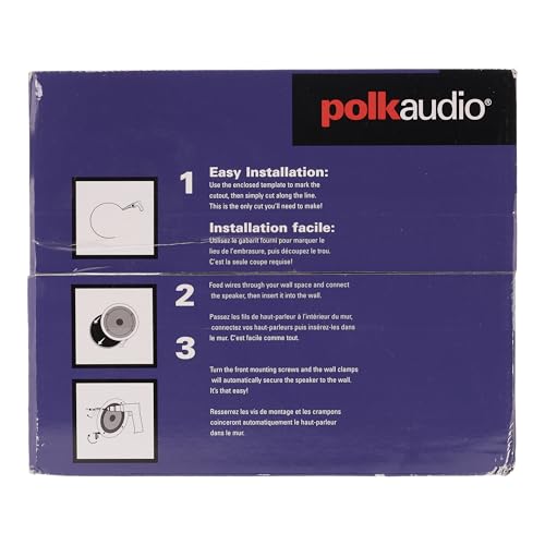 Polk Audio RC80i 2-Way Premium in-Ceiling 8" Round Speakers, Set of 2 Perfect for Damp and Humid Indoor/Outdoor Placement - Bath, Kitchen, Covered Porches (White, Paintable-Grille)