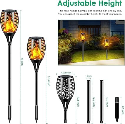 Aigleya Solar Lights Outdoor 99 LED Higher & Larger Flickering Flame Solar Torch Lights 43" Waterproof Outdoor Lighting Solar Powered Pathway Lights Christmas Decorations for Garden Patio Yard, 4Pack