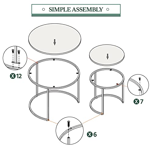Yaheetech Nesting Coffee Table Set of 2, Nesting Table, Rustic Stacking Side Tables, Nesting End Table Set w/Round Wooden Tabletop and Sturdy Metal Base for Living Room,Small Space, Gray