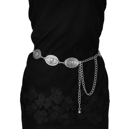 Western Metal Concho Belt for Women Boho Waist Chain Cowgirl Belt Retro Chain Belts Adjustable