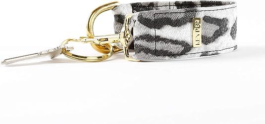 KEYPER 2-Piece Luxe Wristlet Set (IT Bag and a Key Ring Bracelet) PU Vegan Leather Classic Clutch Purse (Snow Leopard Gold)