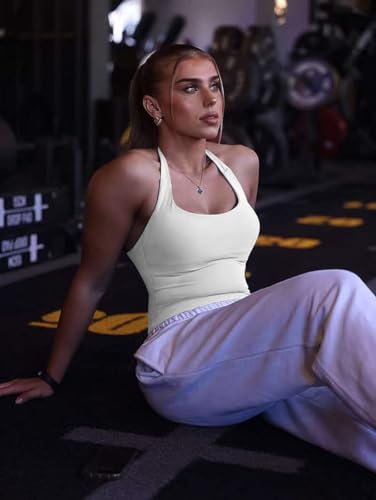 TRYTO Impact Halter Top Sports Yoga Tanks Women Workout Fitness Gym Outdoor Running Tank Tops Lunar Rock, Small