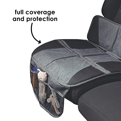 Diono Super Mat Car Seat Protector For Infant Car Seat, Booster Seat and Pets, Crash Tested, Thick Padding, Non Slip Backing, Durable, Water Resistant Protection, 3 Handy Mesh Storage Pockets, Gray