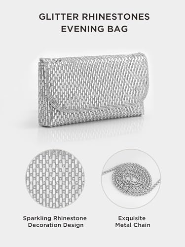 Coucoland Clutch Purses for Women, Formal Evening Bags with Glitter Rhinestones Party Shoulder Bag Wedding Cocktail Prom (Silver)