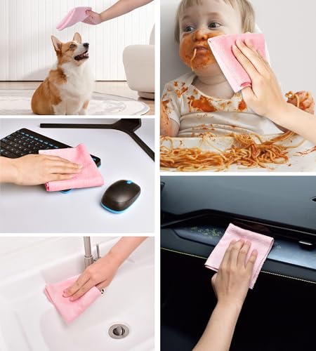 KitchLife Microfiber Cleaning Cloth Roll, 100 Pack - Tear-Away Towels, Lint-Free, Reusable, Washable for Kitchen, Car, Dishes, and Sensitive Surfaces (Pink)