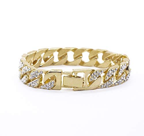 Charles Raymond Bling-ed Out Silver Round Luxury Mens Watch w/Bling-ed Out Cuban Bracelet - L0504B - Cuban (Gold)