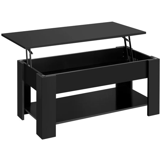 Coffee Table with Lift Top, Lift Table Dining Center Table with Lower Shelf, Modern Wooden Coffee Table for Living Room, Study, Office, Small Space (Black)