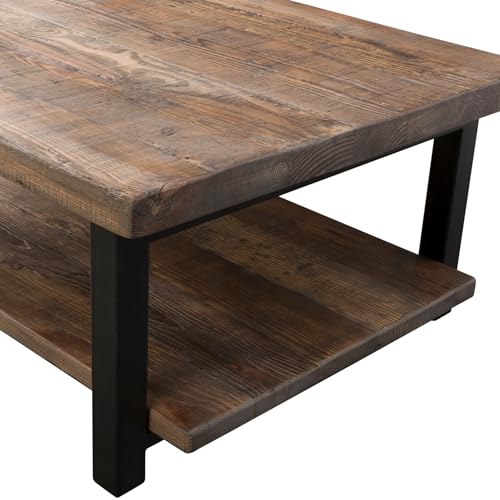 Alaterre Furniture Pomona Rustic Natural 48" Wide Coffee Table with Shelf, 400 lbs. Weight Capacity and Metal Legs for Living Room Rustic Industrial Style Storage - Wood Top & Reclaimed Wood Finish