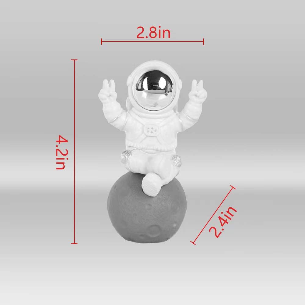 Ecacon Figurine Astronaut Statue Spaceman Décor,Desktop & Tabletop Decorative Cute Mini Space Figure Ornament,Cake Toppers Decoration and Craft Gift(Silver and White Astronaut Figurine)