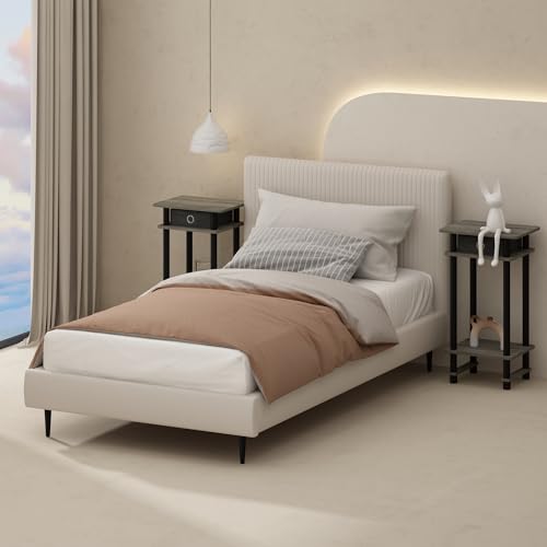 Furinno Turn-N-Tube Tall Nightstand with Bin, 2-Pack, Plastic Poles, French Oak/Black/Black