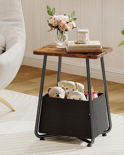 CHOEZON Small Side Table, Nightstand with Detachable Oxford Fabric Basket, Bedside Table, for Small Spaces, End Table, for Nursery, Living Room, Bedroom, Rustic Brown TBZ13BF