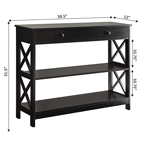 Convenience Concepts Oxford 1-Drawer Console Table 39.5" - Farmhouse Sofa Display with Storage Shelf For Living, Family, & Dining Room, Modern Entryway Hall Table for Kitchen, Bedroom, Black