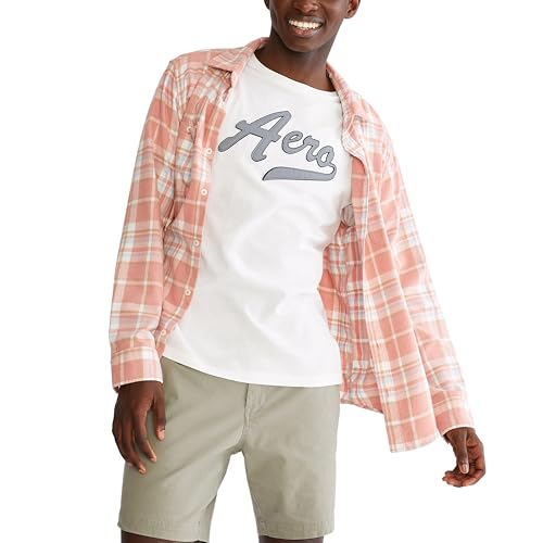 AEROPOSTALE Men's Script Logo Short Sleeve Tee, Bleach, Medium