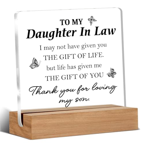 Daughter In Law Gifts from Mother, Birthday Anniversary Wedding Gifts To My Daughter In Law Decorative Desk Signs Acrylic Plaque, Christmas Engagement Gift