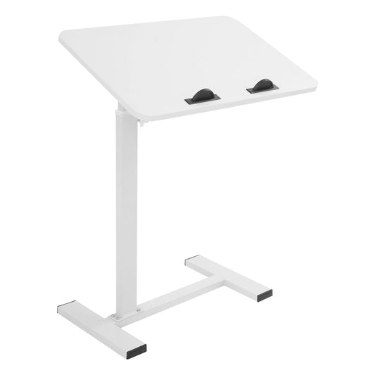 Adjustable Overbed Side Table with Wheels, C Shaped Laptop Desk, Mobile Standing Computer Tray Tables, Rolling 180°Swivel Top Flip Laptop Stand Table for Sofa and Bed, Home Office Use (White)