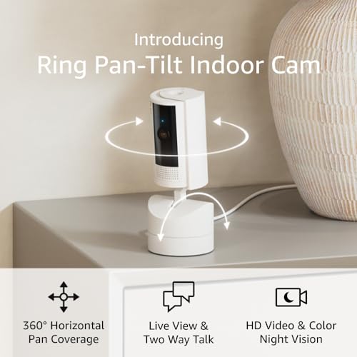 Ring Pan-Tilt Indoor Cam | See all around with 360° pan coverage, HD video, plus Two-Way Talk (2024 release) | White